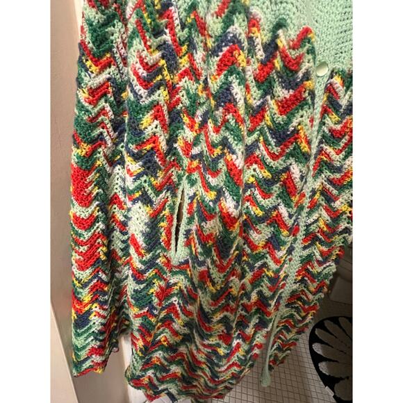 Vintage Crocheted Shawl sweater, handmade, button front, chevron pattern - Picture 3 of 3